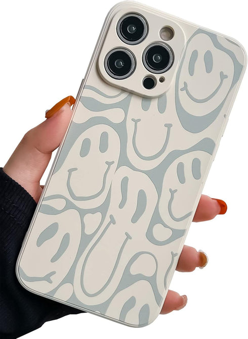 KERZZIL Cute Funny Face Phone Case for iPhone 14 Pro Max, Beige with Liquid Silicone & Microfiber Lining