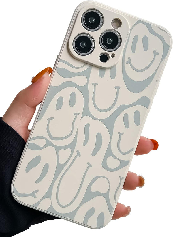 KERZZIL Cute Funny Face Phone Case for iPhone 14 Pro Max, Beige with Liquid Silicone & Microfiber Lining