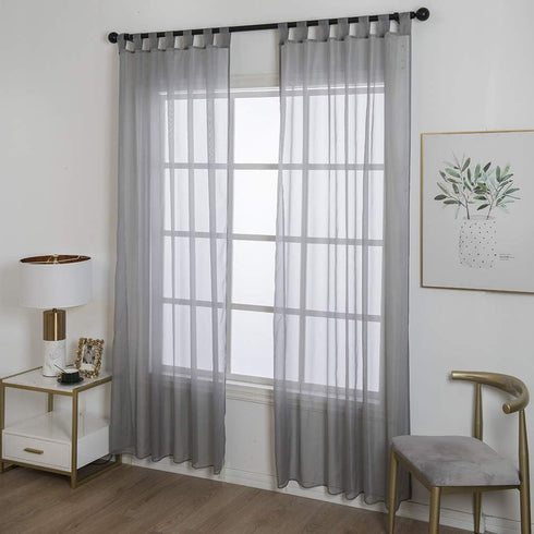 ZebraSmile 1 Panel Tab Top Curtains - Sheer Drapery for Bedroom & Living Room - Silver Gray 88(H) X55(W) in