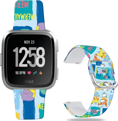 Pikacu Mermaid Fish Bands Soft Sport Silicone Cartoon Holiday Strap for Fitbit Versa 2/Versa/Versa Lite/Versa SE Men