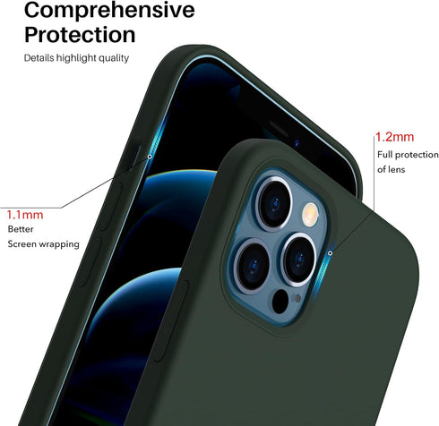 ORNARTO iPhone 12 Case, iPhone 12 Pro Case, Slim Liquid Silicone Soft Gel Rubber Cover, 6.1 inch-Cyprus Green