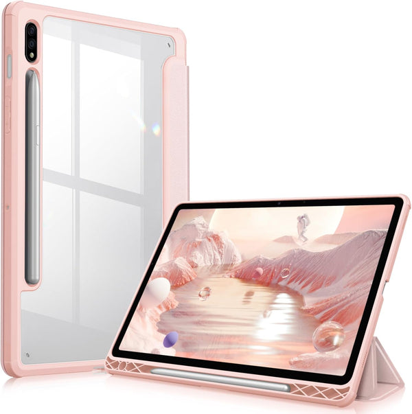 Fintie Hybrid Slim Case for Samsung Galaxy Tab S8/Tab S7 11 Inch (SM-X700/X706/T870/T875/T878) with S Pen Holder, Rose