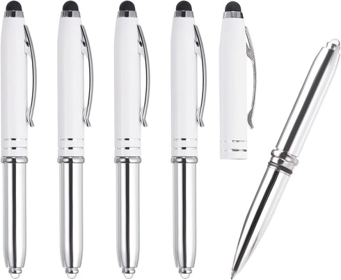 PATIKIL Ballpoint Pen with Stylus Tip and LED Flashlight, 5 Pack 3 in 1 Metal Pen Black Ink 1.0mm for Touch Screens