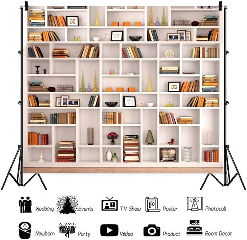 Leowefowa 10x8ft White Bookshelf Photography Backdrop Morden Library Bookcase Background Home Office Room Books Study