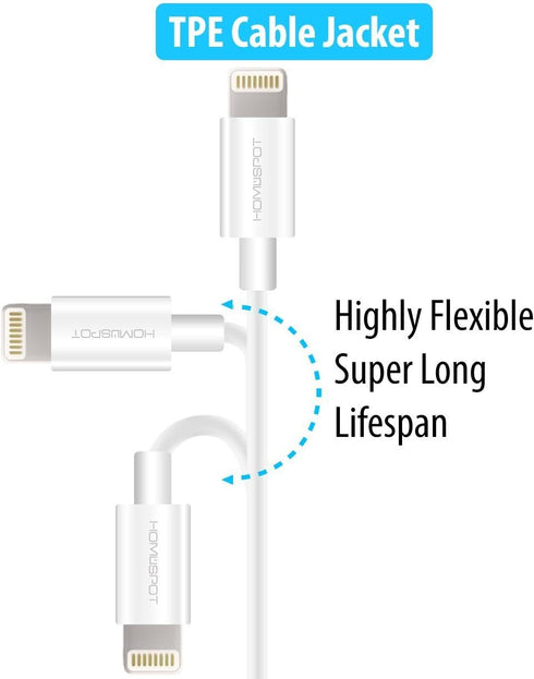 HomeSpot 8pin Short Cable 5inch - White, Compatible with iPhone 12/11/XR/XS/8/8 Plus/7/7 Plus, iPad Air/Pro (1 Pack)