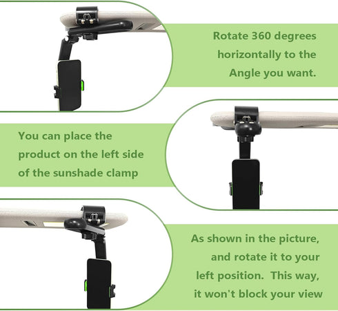 Pleoos 360 Sun Visor Car Phone Holder, Rearview Phone Holder for Car Sun Visor, Retractable Car Phone Mount Compatible