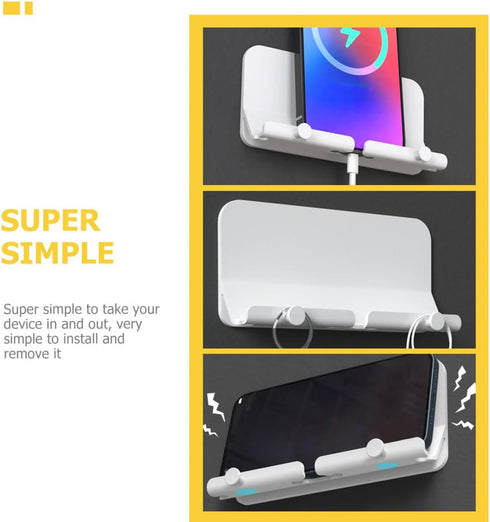 BESPORTBLE Wall Adhesive Phone Charging Stand with Hook, Smartphone Holder and Storage Organizer for Bedroom