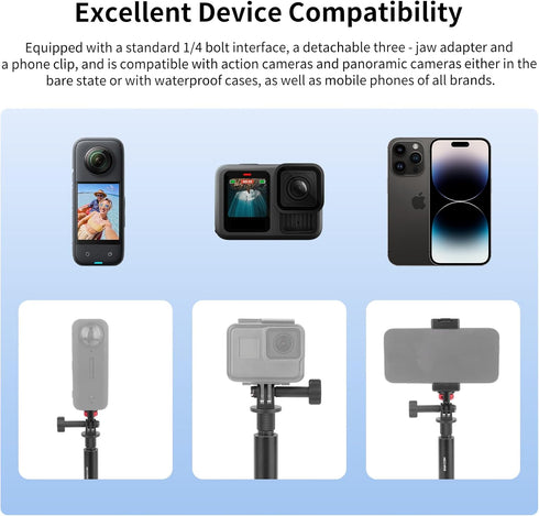 Mechrig 47" (8.8"-47.2") 360 13/12/11/10, Insta360 X5/X4/X3, 3 YD013 Invisible Selfie Stick for Action Cameras