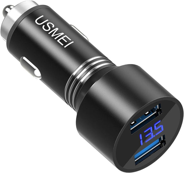 USMEI Quick Charge 3.0 Car Charger, 39W Dual USB Charger Adapter with Voltmeter, Compatible with iPhone 15/14/13,