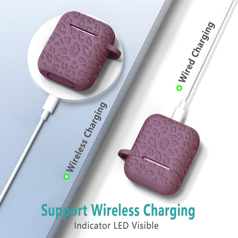 Leopard Engraved Skin Cover for AirPods Case & 2nd Generation, Soft Silicone Full Protection, Smoke Violet
