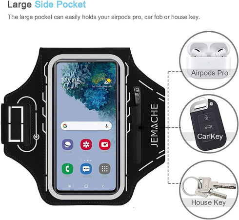 JEMACHE Armband for Samsung Galaxy S25 S24 S23 S22 S21 Ultra/Plus/FE, Gym Running Workouts Arm Band, Black.
