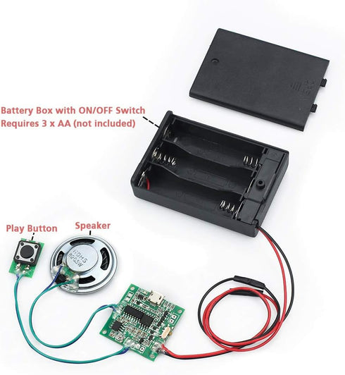 Sound Module Button Control Music Voice Player, Programmable Talk Chip with AA Battery Box + USB Cable