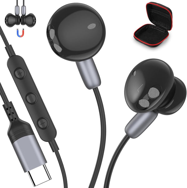 Magnetic USB C Headphones Wired Earbuds for Samsung S24 S23 FE, iPhone 15 Pro, Stereo Type C Earphones with Microphone