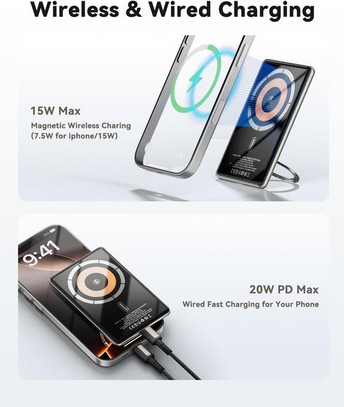 Kuulaa 5000mAh 0.41in Pack 20W 17/16/15/14/13/12 Magnetic Power Bank for iPhone Slim Magsafe Battery Wireless Portable
