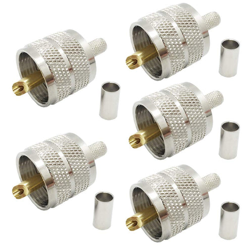 Pack of 5 UHF PL-259 Male-Plug Crimp Connector Adapter for RG58/U LMR195