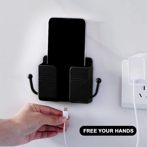 Self-Adhesive Phone Holder with Hooks, Charging Stand for Smartphones, Wall Bracket for Home Office RV, Black