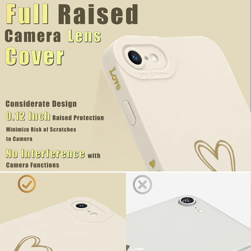 Teageo Cute Luxury Heart Phone Case for iPhone SE 2022, SE 2020, iPhone 7, iPhone 8, Soft Anti-Scratch Full Camera Lens