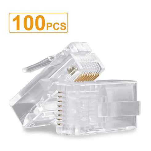 SHD RJ45 Connectors, Cat6 Connector Cat5e Connectors Cat5 Connectors RJ45 Ends Ethernet Cable Crimp Connectors-100Pcs