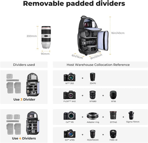 K&F Concept Waterproof Camera Sling Bag, Crossbody Backpack for DSLR/SLR/Mirrorless, Compatible with Canon/Nikon/Sony