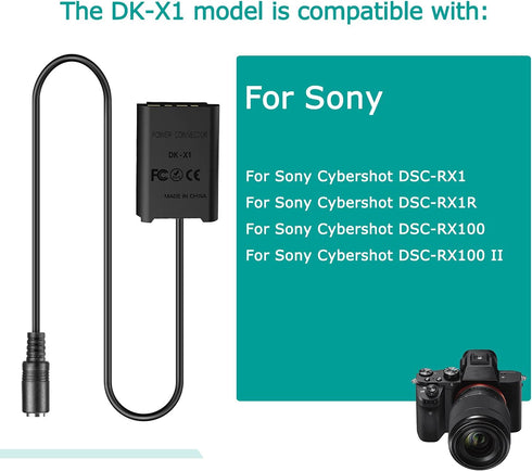 USB Cable AC-LS5 Drop Voltage Cable 5V-4.2V Camera Adapter + DK-X1 DC Coupler NP-BX1, NPBX1 Dummy Battery for Sony