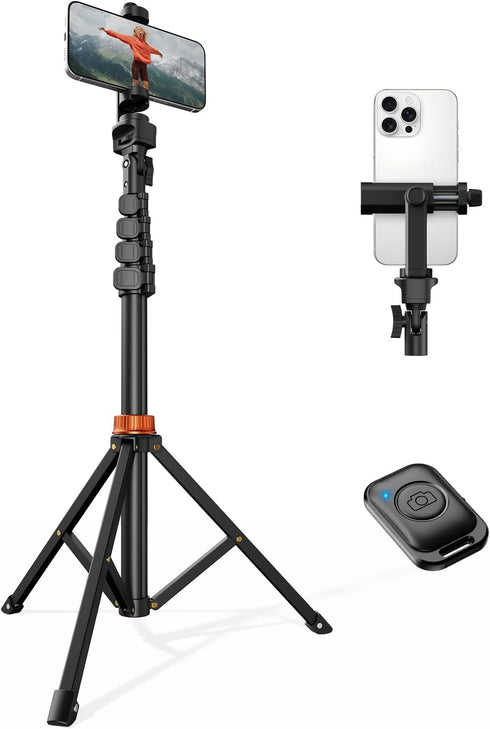 Vimose 66" Phone Tripod, Tripod for iPhone with Remote & Phone Stand, Extendable