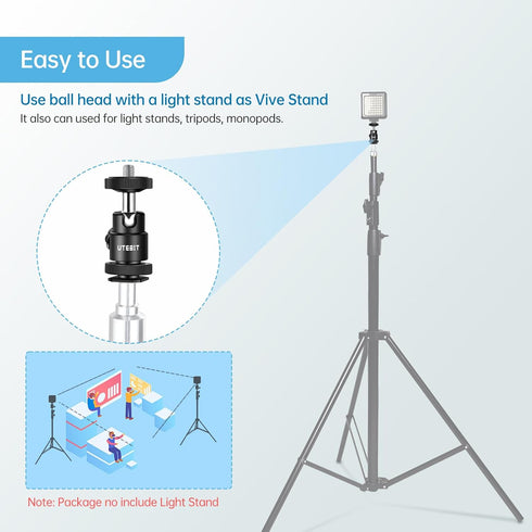 12MM Tripod Ball Head, UTEBIT 360 Rotatable Metal Mini Ball Head with 1/4" Hot Shoe, Camera Mount Adapter for Sport