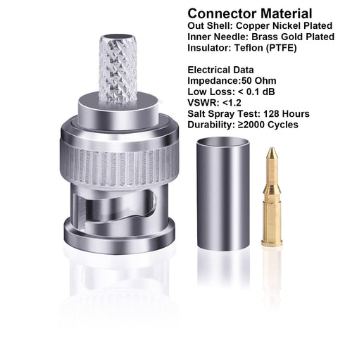 BNC Male Connector, 16 Pcs 50 Ohm BNC Male Plug Crimp Connector for RG58 LMR195 Coaxial Cable
