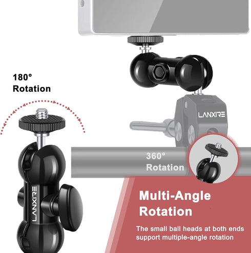 Mini Magic Arm with Double Ball Head & 1/4" Screw - 2 Pack for Camera Cage, Clamp, Action Cameras, LED Light