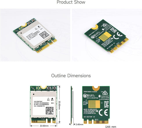 Waveshare AW-CB375NF Dual-Band Wireless NIC, 2.4G/5GHz WiFi 5, NGFF(M.2 A/E Key) Interface, RTL8822CE-CG Core, Support