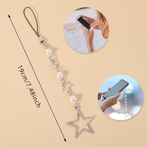 Cute Star Phone Strap Charm, Kawaii Silver Metal Phone Strap Aesthetic Accessories Chain for Y2K Phone Case Decoration
