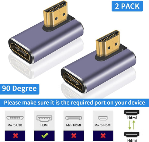 Poyiccot HDMI 90 Degree Adapter 8k, Right Angle HDMI 2.1 Adapter, 48Gbps HDMI Male to Female Extender for Laptop, DVD,