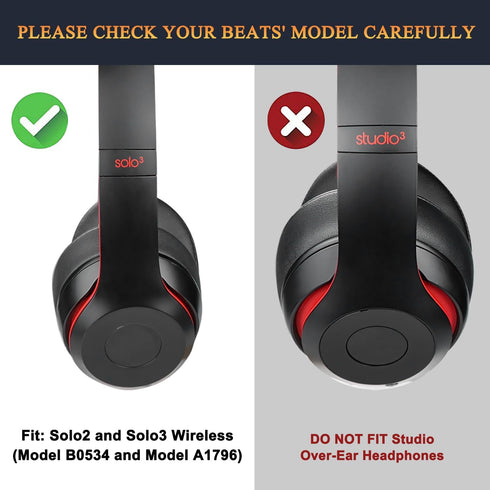 SoloWIT Cooling Gel Replacement Ear Pads Cushions for Beats Solo 2 & Solo 3 Wireless On-Ear Headphones, Earpads with High-Density Noise Isolation Foam, Added Thickness - Black Gold
