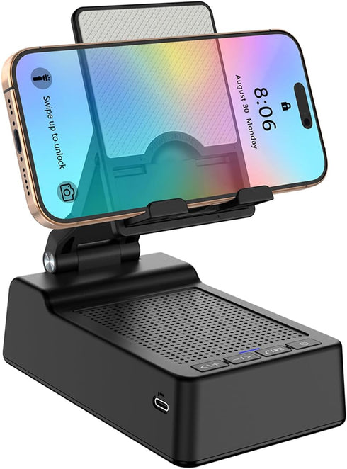 Birthday Gifts for Men, Cell Phone Stand with Wireless Bluetooth Speaker and Anti-Slip Base for Desk (Black)