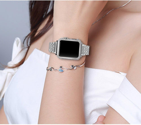 Bling Crystal Metal Case Compatible for Apple Watch Series 1 2 3 Diamond Protective Cover