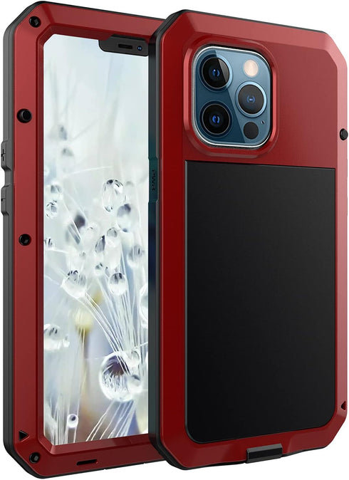 Marrkey iPhone 13 Pro Max Case, 360 Full Body Protective Heavy Duty Shockproof Tough Armour Aluminum Case - Red