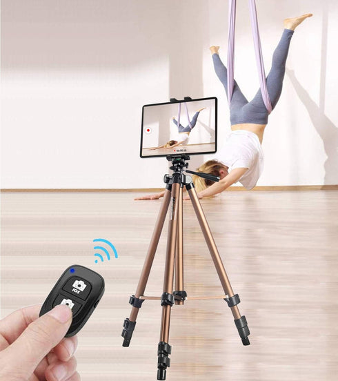 iPad Tablet Tripod Mount Adapter, 360 Degree Rotatable Clamp Holder with Bluetooth Remote for iPad Pro, Air, Mini