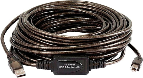 Monoprice USB 2.0 Extension Cable, Male to Male, USB Type-A to USB Type-B, Active, 49 Feet, Black