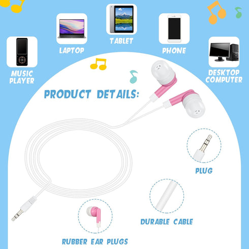 Kigeli 100 Pack Kids Bulk Earbud Headphones - Wired Earbud 3.5 mm Disposable Earphones Set for School