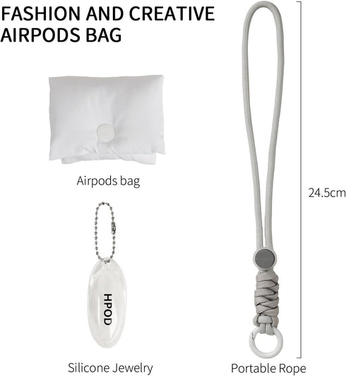 Fashionable AirPods Pro Case Cover, Trendy Down Cotton Padded Quilted Headphone Bag with Portable Rope (White)