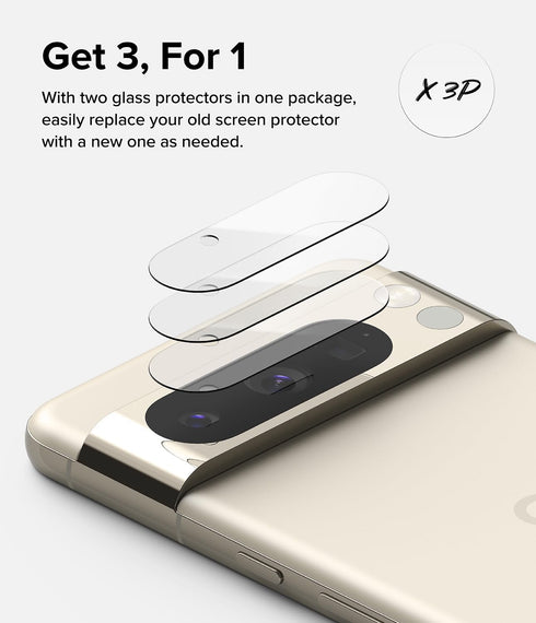 Ringke Camera Glass for Google Pixel 8 Pro - Multi-Layer Tempered Glass Lens Protector, 3 Pack.