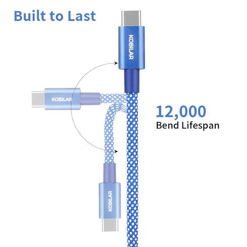 USB C to USB C Cable 2 Pack,60W 3A Fast Charging USB C Charger Cable (180°, Blue&Brown, 2pack-3.3+6.6ft)