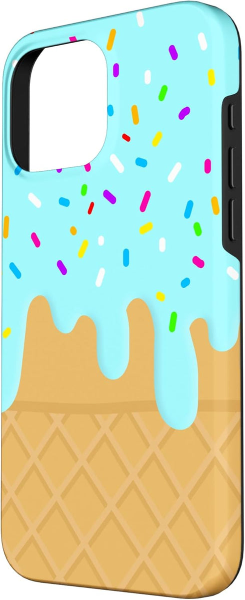 Strawberry Ice Cream Cool Design 16 Ice Cream Cone Colorful Sprinkles Drip Waffle Case for iPhone Pro Max