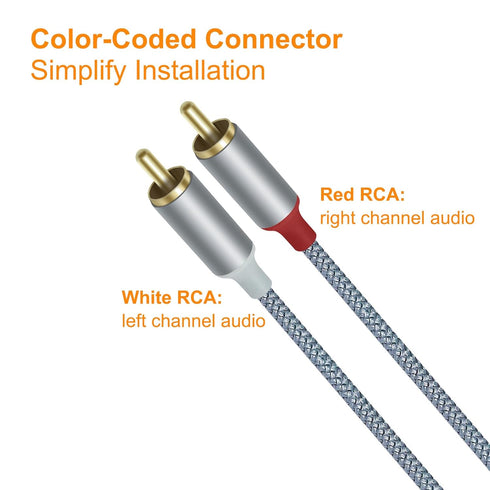 3.5mm to RCA Audio Cable 4ft, 2 Male RCA Aux Cord Adapter for Speaker Stereo Car Subwoofer, Gold Plated