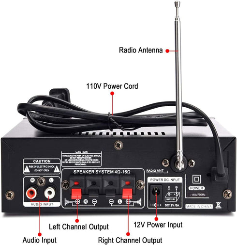 Facmogu 298A Max 300Wx2 Wireless Bluetooth 5.0 Stereo Audio Amplifier, 2 Channel Receiver with Bass & Treble Control,