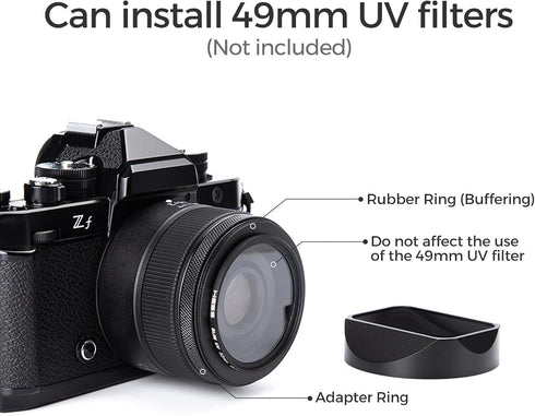 49mm X100V/X100VI Metal Square Lens Hood (with Cover) with UV Filter Adapter Ring Compatible with for Fujifilm