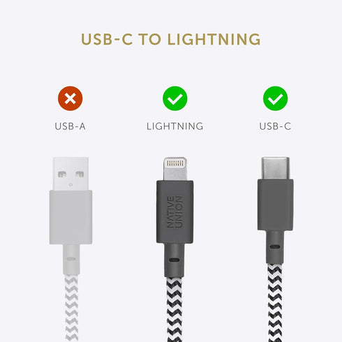Native Union Belt Cable USB-C to Lightning, 4ft Ultra-Strong Reinforced Charging Cable with Leather Strap [MFi