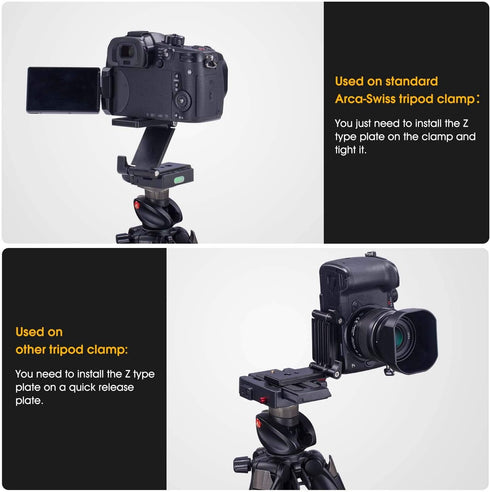 Universal Flex Tilt Head Z Mount Bracket for Arca-Swiss Tripod Head, Quick Release Plate for DSLR Camera
