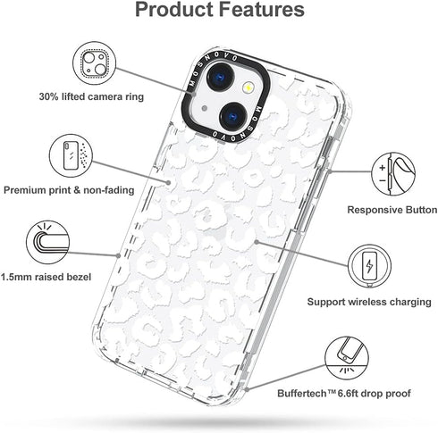 MOSNOVO iPhone 13 Case - Clear TPU Bumper with Buffertech 6.6ft Military-Grade Drop Protection - White Leopard