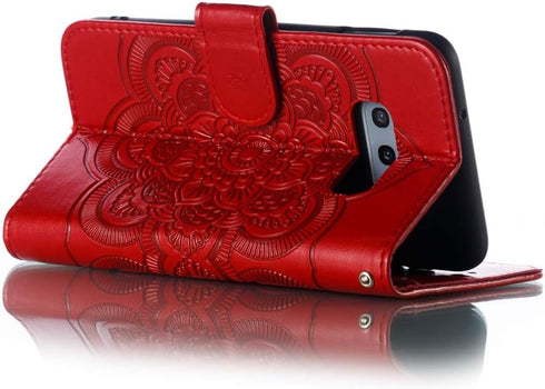 LEECOCO for Samsung S10e Case, Mandala Embossing Luxury PU Leather Flip Notebook Wallet Cover, Red