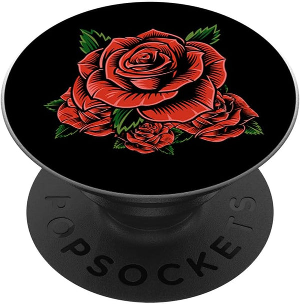 Floral Pattern Women Girls Gift Vintage Red Rose PopSockets Standard PopGrip